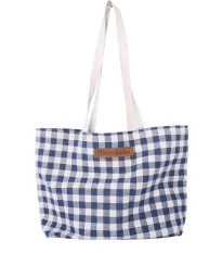 Plátěná taška s kostkovaným vzorem - modro-bílá - Strömshaga AB - 1 ks